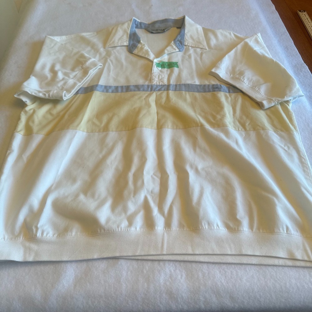 David Taylor Polo Shirt Mens XL White Color Block Yellow Blue Short Sleeve Vtg